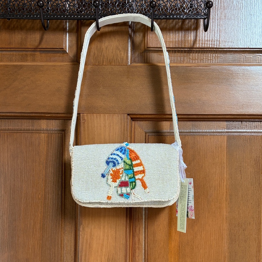 Handcrafted in India Beaded Buoy Shoulder Bag in Cream with Multicolor Accent
